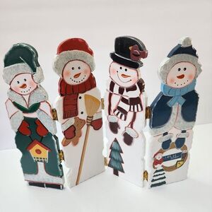 Home Interiors Family of Four Snowman Christmas Wood Painted Divider Screen